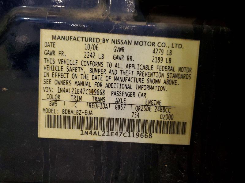 Продажа на аукционе авто 2007 Nissan Altima, vin: 1N4AL21E47C119668, номер лота: 50663716