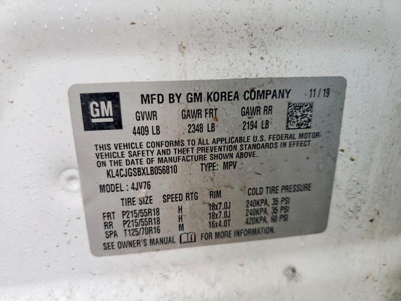 51233626 :رقم المزاد ، KL4CJGSBXLB056810 vin ، 2020 Buick Encore مزاد بيع