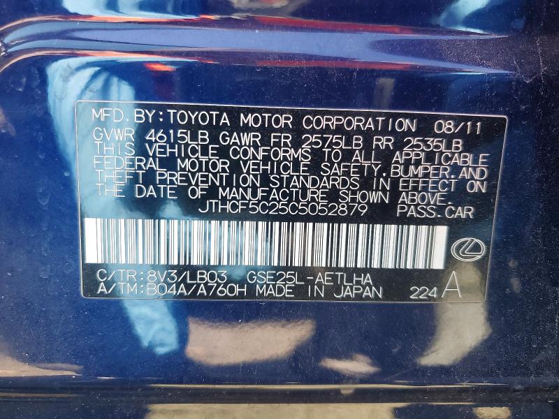 49260796 :رقم المزاد ، JTHCF5C25C5052879 vin ، 2012 Lexus Is مزاد بيع