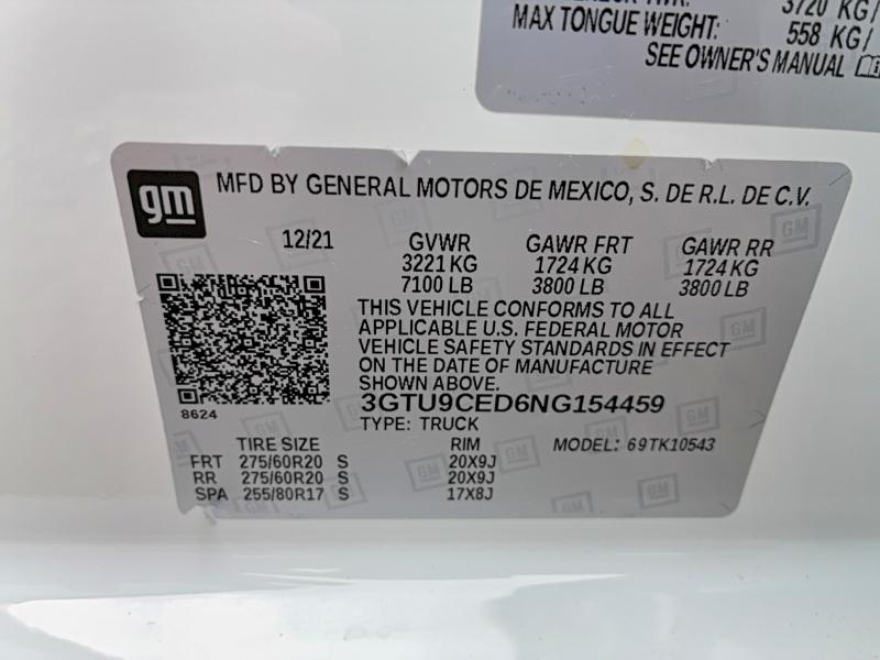 Aukcja sprzedaży 2022 Gmc Sierra Limited, vin: 3GTU9CED6NG154459, numer aukcji: 51891616