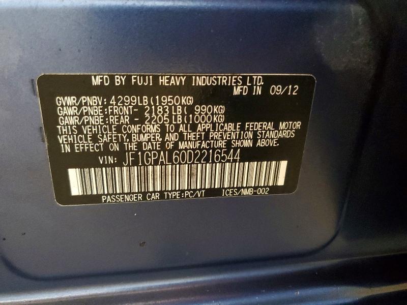 Aukcja sprzedaży 2013 Subaru Impreza, vin: JF1GPAL60D2216544, numer aukcji: 49643806