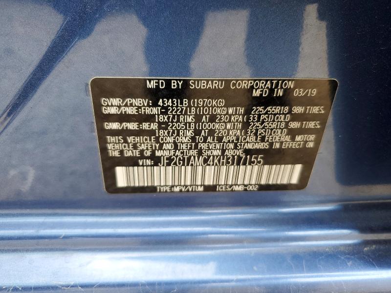 Aukcja sprzedaży 2019 Subaru Crosstrek, vin: JF2GTAMC4KH317155, numer aukcji: 48104546