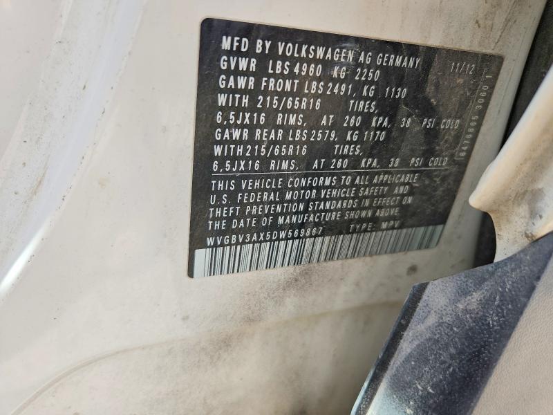 50605176 :رقم المزاد ، WVGBV3AX5DW569867 vin ، 2013 Volkswagen Tiguan مزاد بيع