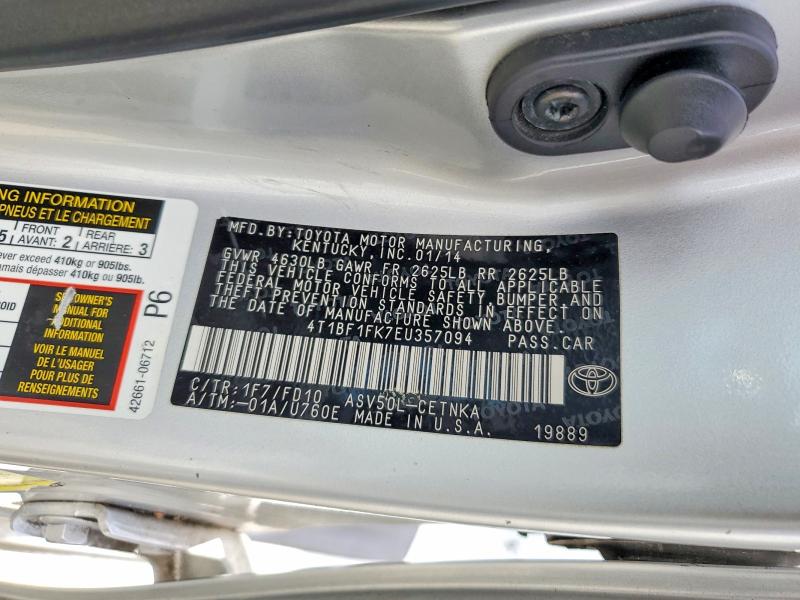 49767686 :رقم المزاد ، 4T1BF1FK7EU357094 vin ، 2014 Toyota Camry مزاد بيع