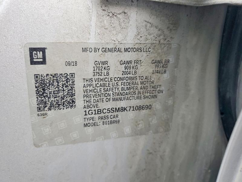 49158486 :رقم المزاد ، 1G1BC5SM8K7108690 vin ، 2019 Chevrolet Cruze مزاد بيع