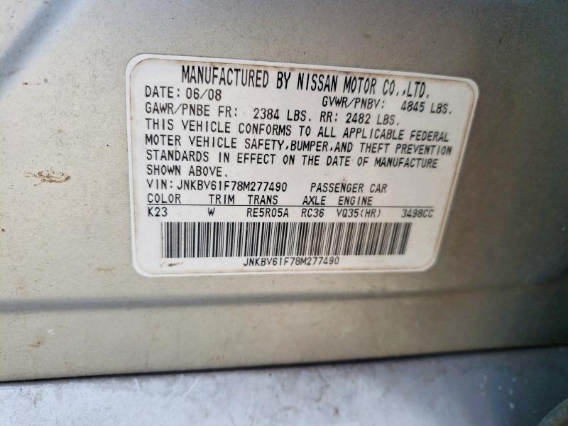 Aukcja sprzedaży 2008 Infiniti G35, vin: JNKBV61F78M277490, numer aukcji: 49172776