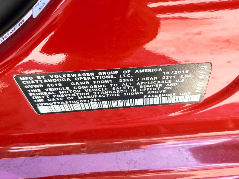 Aukcja sprzedaży 2017 Volkswagen Passat, vin: 1VWDT7A31HC027791, numer aukcji: 48168106