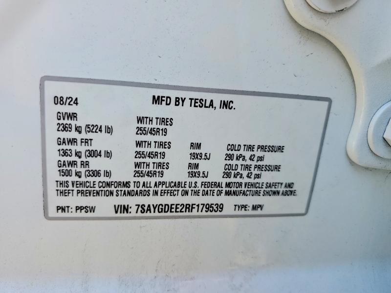 2024 Tesla Model Y მანქანა იყიდება აუქციონზე, vin: 7SAYGDEE2RF179539, აუქციონის ნომერი: 49685186