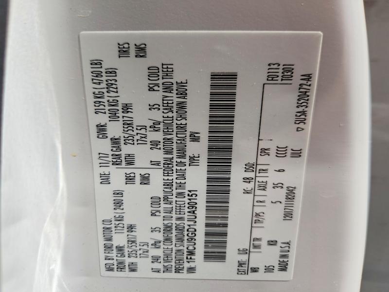 Продаж на аукціоні авто 2018 Ford Escape, vin: 1FMCU9GD1JUA90151, номер лоту: 50494666