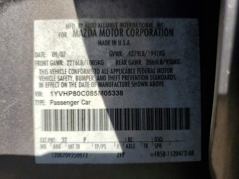Aukcja sprzedaży 2008 Mazda 6, vin: 1YVHP80C085M05338, numer aukcji: 51098386