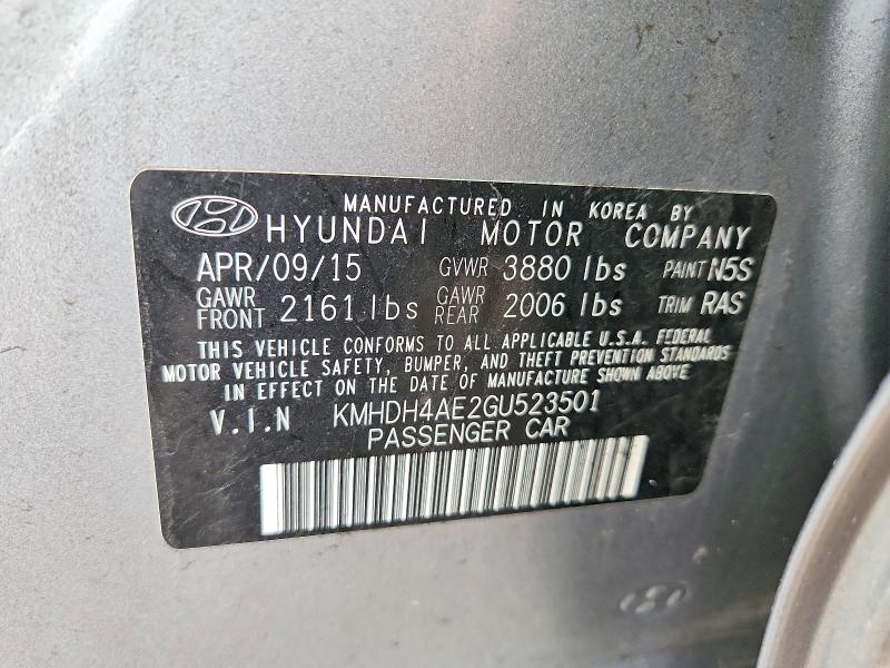 49931916 :رقم المزاد ، KMHDH4AE2GU523501 vin ، 2016 Hyundai Elantra مزاد بيع