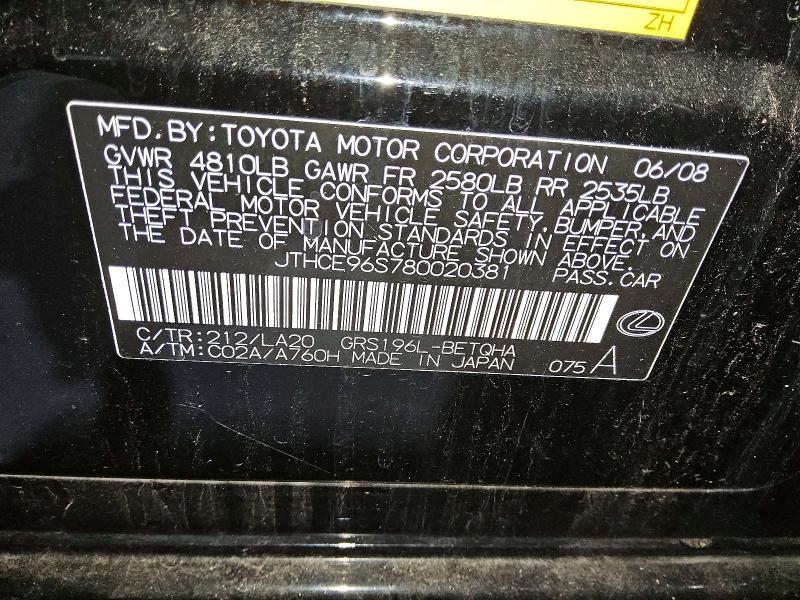 Продажа на аукционе авто 2008 Lexus Gs, vin: JTHCE96S780020381, номер лота: 49674116