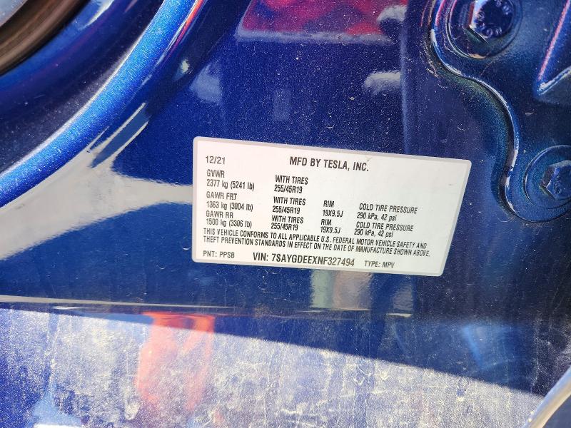 Продажа на аукционе авто 2022 Tesla Model Y, vin: 7SAYGDEEXNF327494, номер лота: 49289736