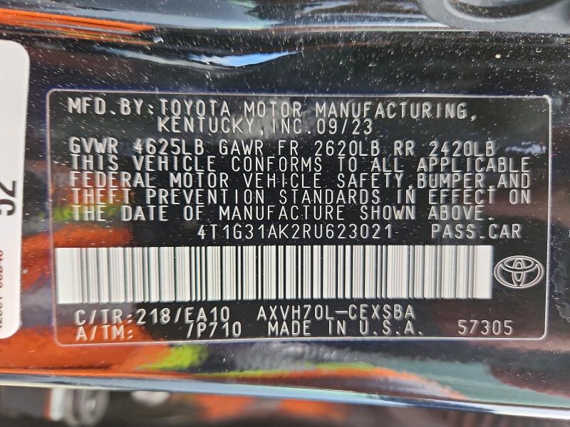 50944716 :رقم المزاد ، 4T1G31AK2RU623021 vin ، 2024 Toyota Camry Hybrid مزاد بيع
