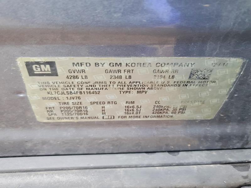 Продажа на аукционе авто 2015 Chevrolet Trax, vin: KL7CJLSB4FB116452, номер лота: 49185786