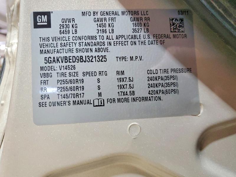2011 Buick Enclave მანქანა იყიდება აუქციონზე, vin: 5GAKVBED9BJ321325, აუქციონის ნომერი: 49556116