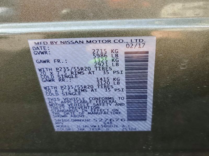 Aukcja sprzedaży 2017 Infiniti Qx60, vin: 5N1DL0MNXHC527676, numer aukcji: 50103426