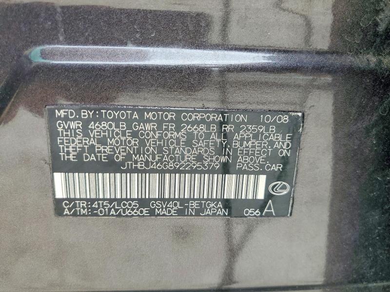 Aukcja sprzedaży 2009 Lexus Es, vin: JTHBJ46G892295379, numer aukcji: 51669746