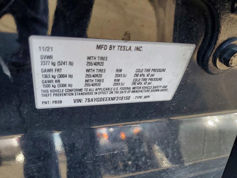 2022 Tesla Model Y მანქანა იყიდება აუქციონზე, vin: 7SAYGDEEXNF318150, აუქციონის ნომერი: 48768376
