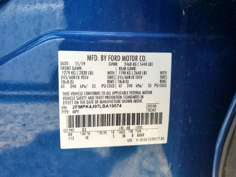 Продаж на аукціоні авто 2020 Ford Edge, vin: 2FMPK4J97LBA19074, номер лоту: 50739616