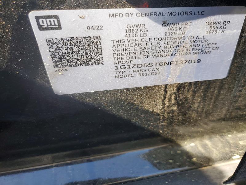 2022 Chevrolet Malibu მანქანა იყიდება აუქციონზე, vin: 1G1ZD5ST6NF137019, აუქციონის ნომერი: 50045996