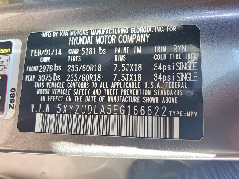 50185346 :رقم المزاد ، 5XYZUDLA5EG166622 vin ، 2014 Hyundai Santa Fe Sport مزاد بيع