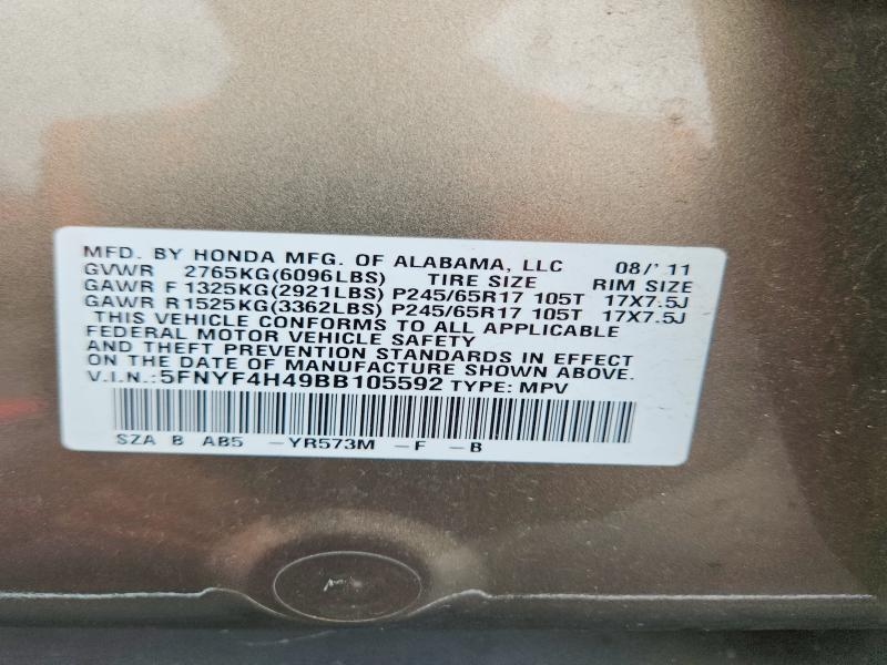 Продаж на аукціоні авто 2011 Honda Pilot, vin: 5FNYF4H49BB105592, номер лоту: 49749416