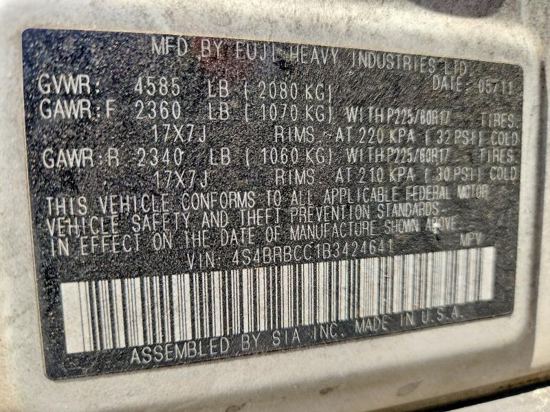 49901616 :رقم المزاد ، 4S4BRBCC1B3424641 vin ، 2011 Subaru Outback مزاد بيع