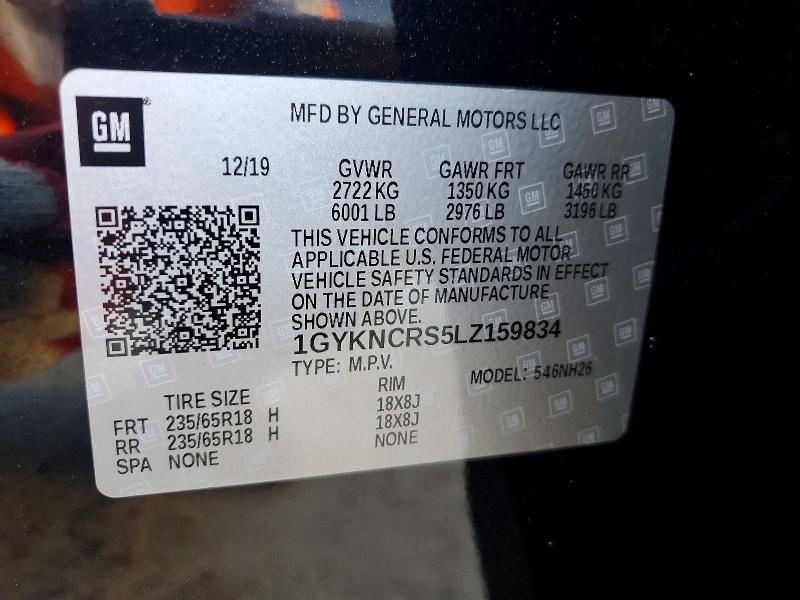 47911776 :رقم المزاد ، 1GYKNCRS5LZ159834 vin ، 2020 Cadillac Xt5 مزاد بيع