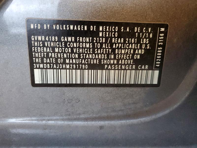 Продаж на аукціоні авто 2017 Volkswagen Jetta, vin: 3VWDB7AJ3HM291790, номер лоту: 50327056