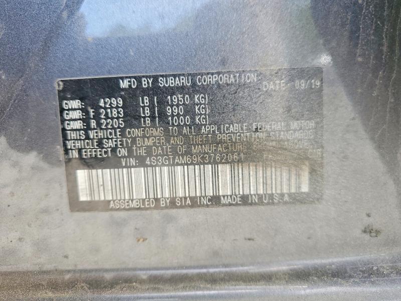 2019 Subaru Impreza მანქანა იყიდება აუქციონზე, vin: 4S3GTAM69K3762061, აუქციონის ნომერი: 49140786