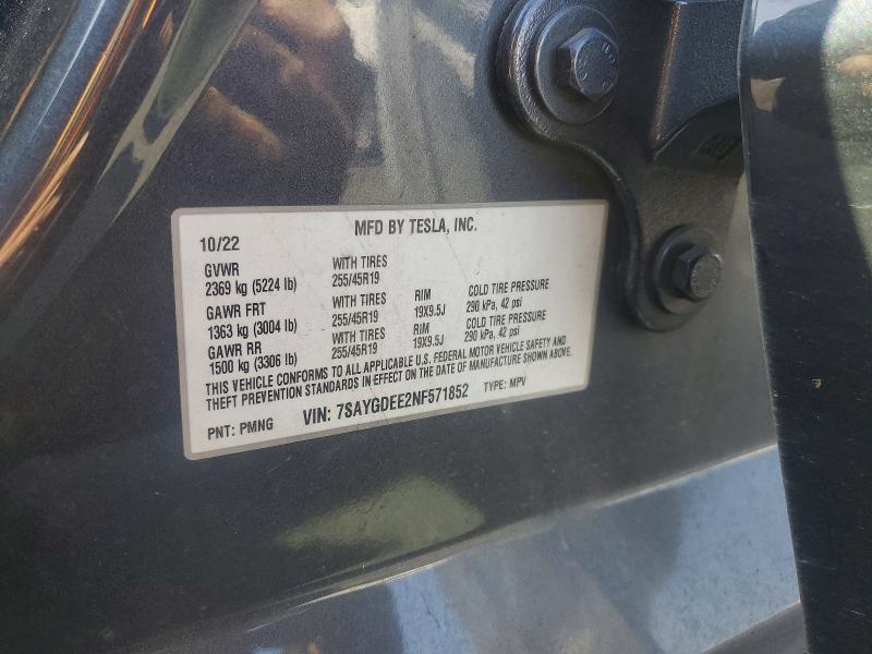 Продаж на аукціоні авто 2022 Tesla Model Y, vin: 7SAYGDEE2NF571852, номер лоту: 50189106
