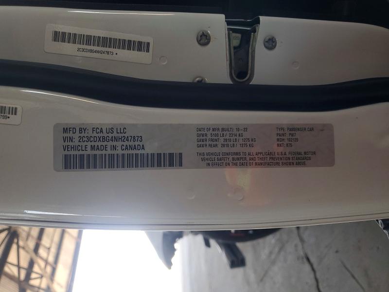 2022 Dodge Charger მანქანა იყიდება აუქციონზე, vin: 2C3CDXBG4NH247873, აუქციონის ნომერი: 50610386