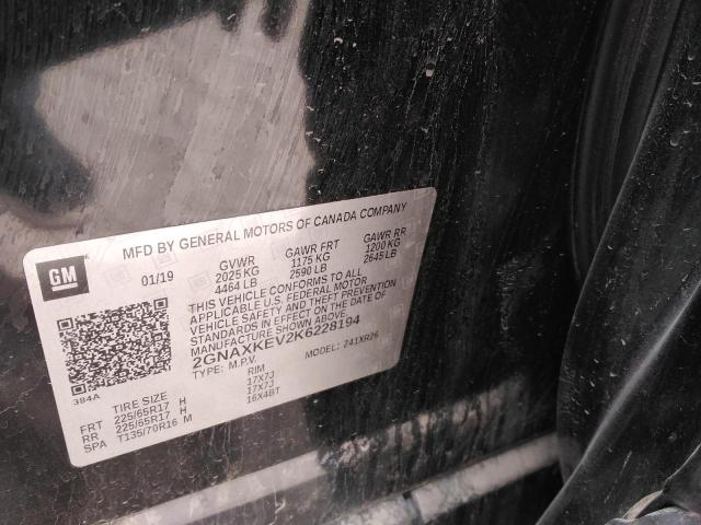 76556075 :رقم المزاد ، 2GNAXKEV2K6228194 vin ، 2019 Chevrolet Equinox مزاد بيع