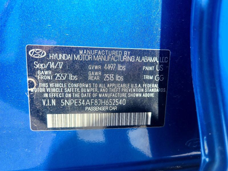 Продаж на аукціоні авто 2018 Hyundai Sonata, vin: 5NPE34AF8JH652540, номер лоту: 51146316