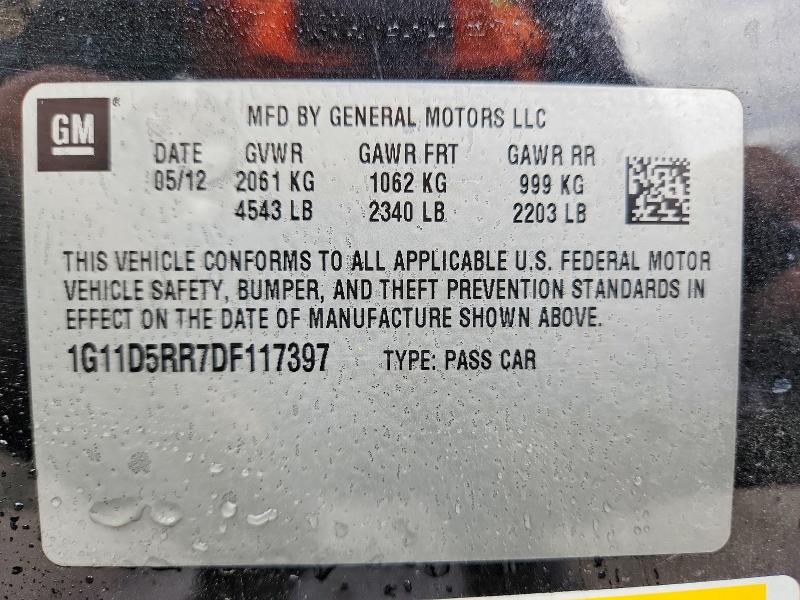 50903906 :رقم المزاد ، 1G11D5RR7DF117397 vin ، 2013 Chevrolet Malibu مزاد بيع