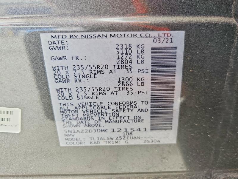 Продажа на аукционе авто 2021 Nissan Murano, vin: 5N1AZ2DJ0MC121541, номер лота: 49765516