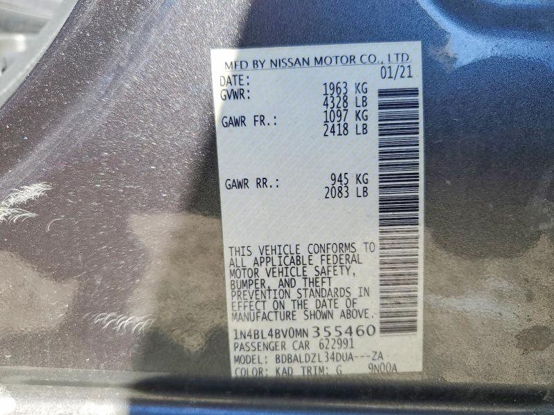 Продажа на аукционе авто 2021 Nissan Altima, vin: 1N4BL4BV0MN355460, номер лота: 48355106