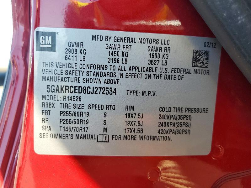 Продаж на аукціоні авто 2012 Buick Enclave, vin: 5GAKRCED8CJ272534, номер лоту: 48871566