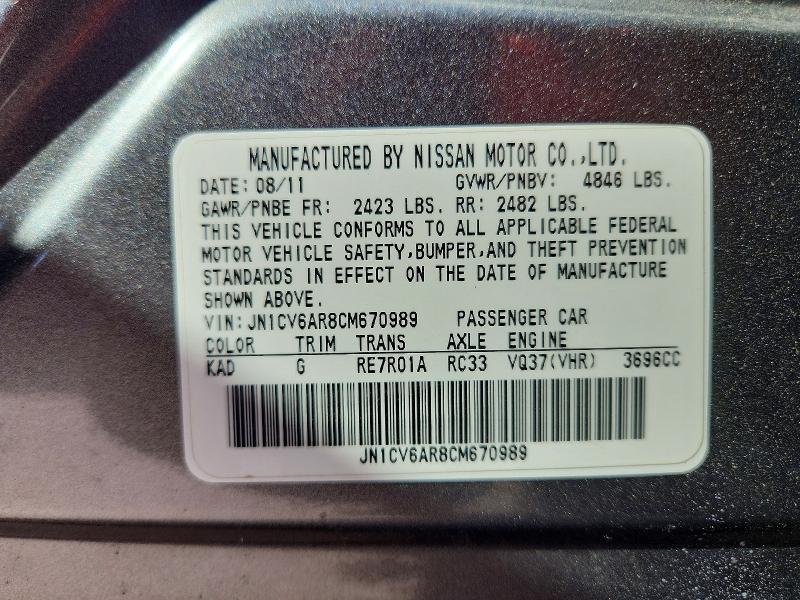 Продажа на аукционе авто 2012 Infiniti G37 Sedan, vin: JN1CV6AR8CM670989, номер лота: 49342376