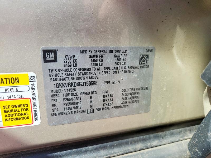 51176886 :رقم المزاد ، 1GKKVRKD4GJ150698 vin ، 2016 Gmc Acadia مزاد بيع