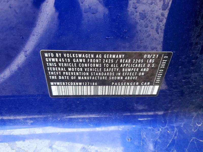 2022 Volkswagen Golf R მანქანა იყიდება აუქციონზე, vin: WVWEB7CDXNW127186, აუქციონის ნომერი: 49370936