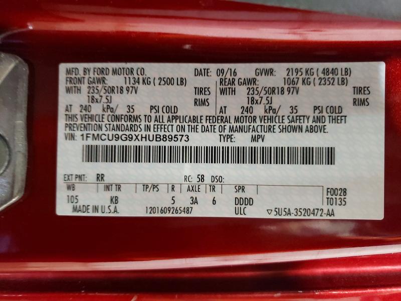 Aukcja sprzedaży 2017 Ford Escape, vin: 1FMCU9G9XHUB89573, numer aukcji: 50126466