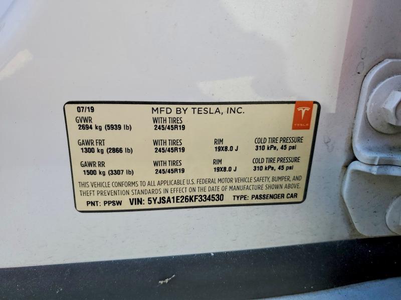 Aukcja sprzedaży 2019 Tesla Model S, vin: 5YJSA1E26KF334530, numer aukcji: 50366116