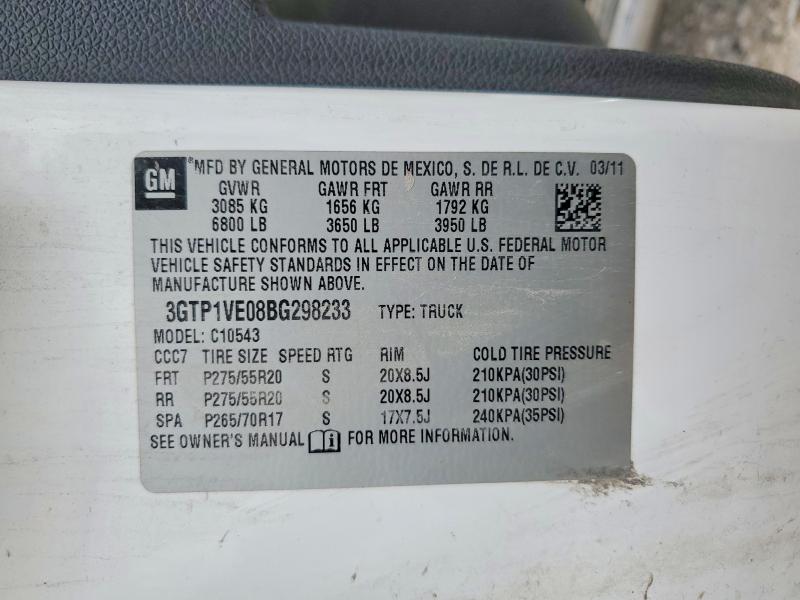 50105396 :رقم المزاد ، 3GTP1VE08BG298233 vin ، 2011 Gmc Sierra مزاد بيع