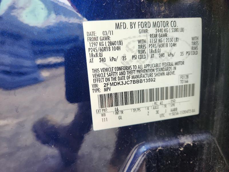 Продажа на аукционе авто 2011 Ford Edge, vin: 2FMDK3JC7BBB13592, номер лота: 47744906
