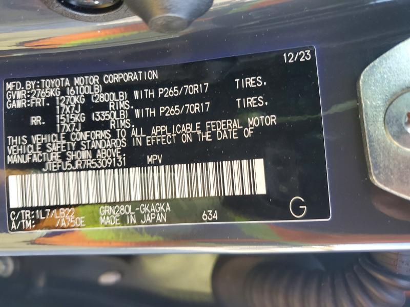 50133506 :رقم المزاد ، JTEFU5JR7R5309131 vin ، 2024 Toyota 4runner مزاد بيع