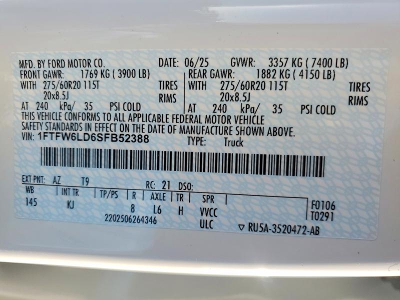 Продажа на аукционе авто 2025 Ford F150, vin: 1FTFW6LD6SFB52388, номер лота: 49368036