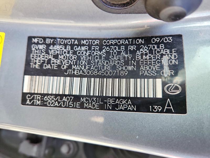 Продажа на аукционе авто 2004 Lexus Es, vin: JTHBA30G845007189, номер лота: 51533066