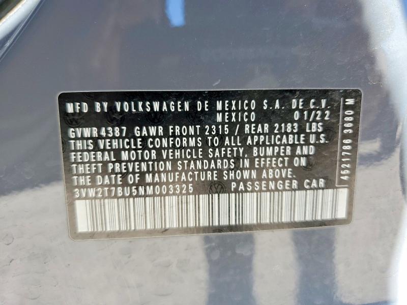 Aukcja sprzedaży 2022 Volkswagen Jetta, vin: 3VW2T7BU5NM003325, numer aukcji: 49064546